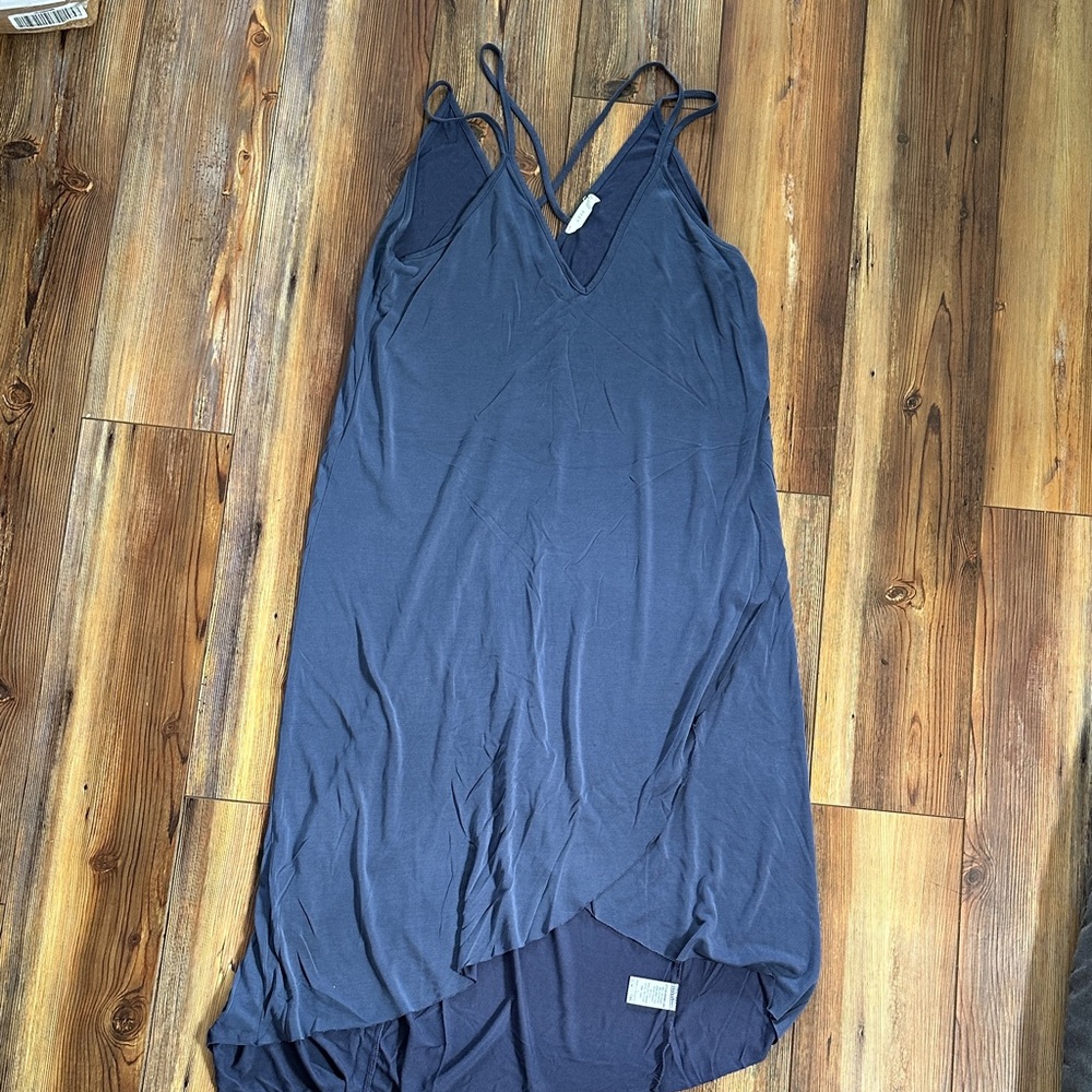 Lush Airforce Blue V-Neck Strappy Maxi Dress Small Raw edge